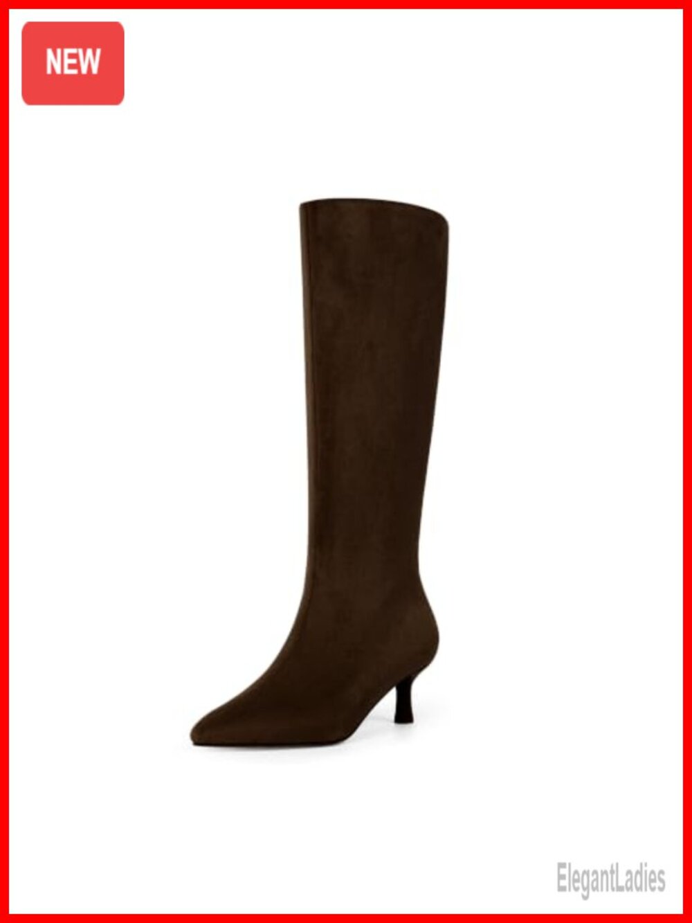 Faux Suede Knee High Boots Pointed Toe Side Zip Kitten Heel Womens
